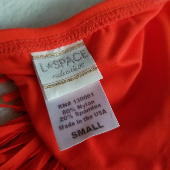 L*SPACE Sensual Solids Audrey Straight Fringe Bikini Top Size S - Paprika - Picture 5 of 6